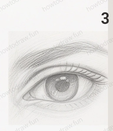 Step 3: Add shading to the iris and depth to the eye.