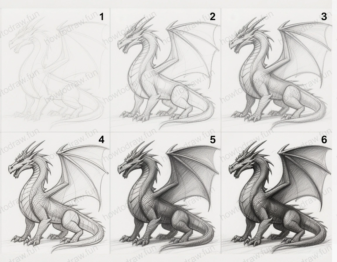 Completed dragon illustration showcasing detailed features and shading.