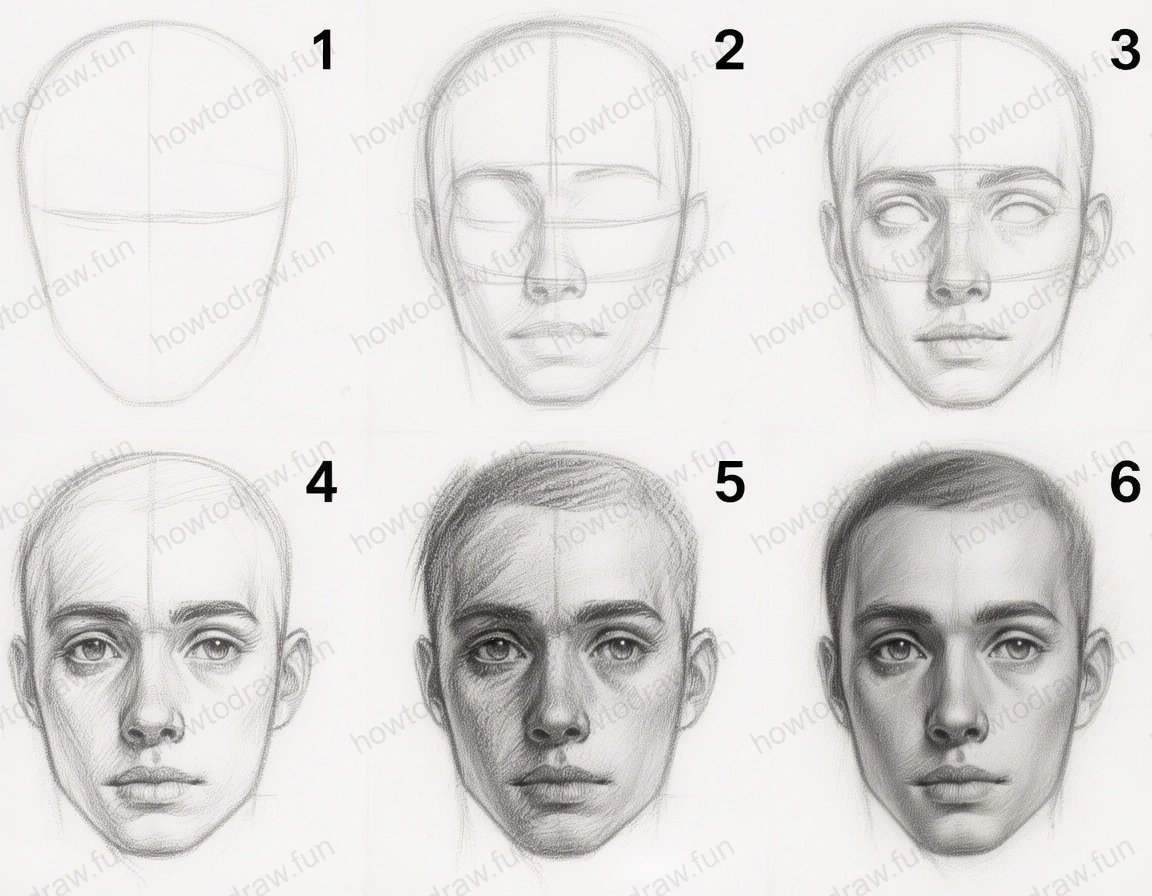 Completed realistic face drawing with detailed features and shading.