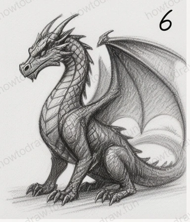 Step 6 finalizing details and completing the dragon drawing.