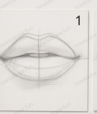 Basic outline of lips with guidelines for symmetry and shape.