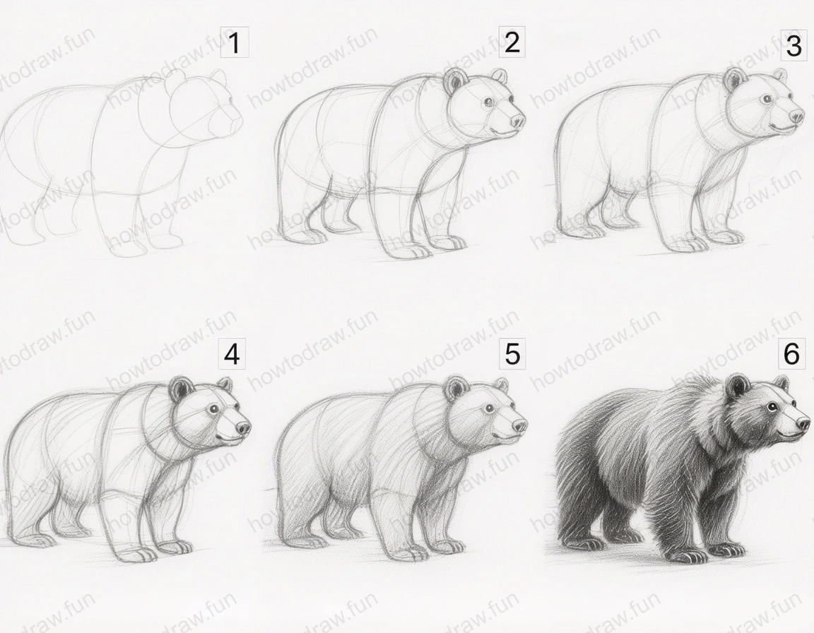 Completed drawing of a bear with detailed fur and shading.