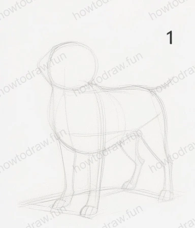 Initial sketch of a dog's basic shapes and outlines.