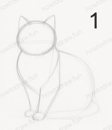Initial basic shapes for drawing a cat's outline.