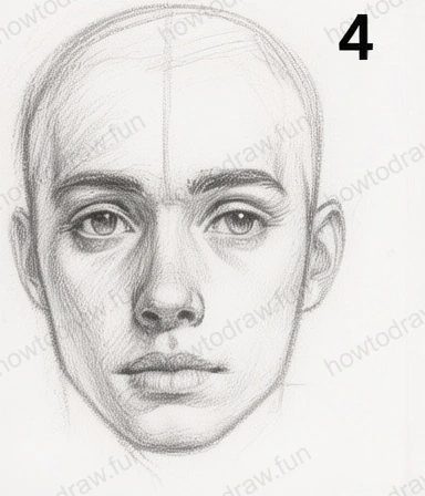 Hair shape sketched with shadows around the face.