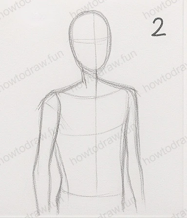 Step 2: Refined head shape with shoulders added to the torso.