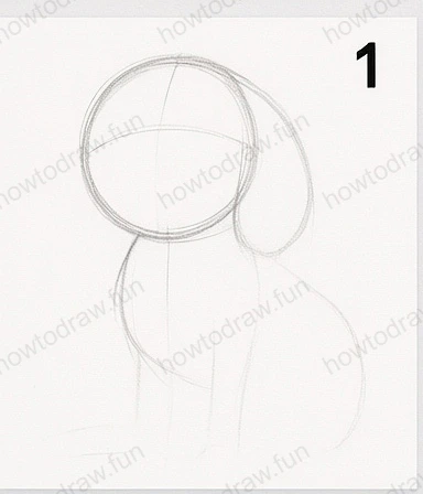 Step 1: Basic shapes for the dog's head and body.