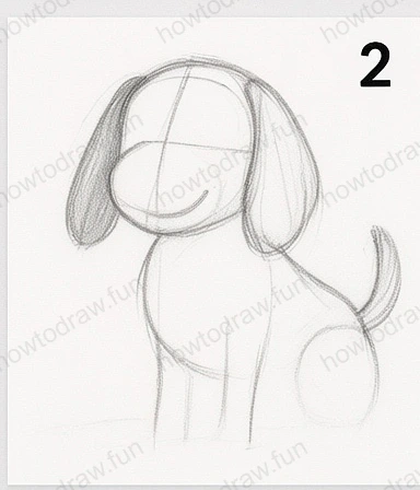 Step 2: Refining the dog's shape and adding ears.