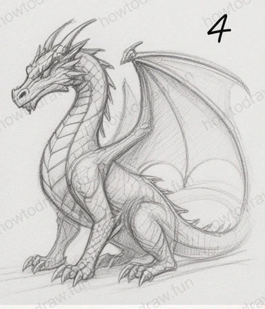 Step 4 introducing shading and depth to the dragon.