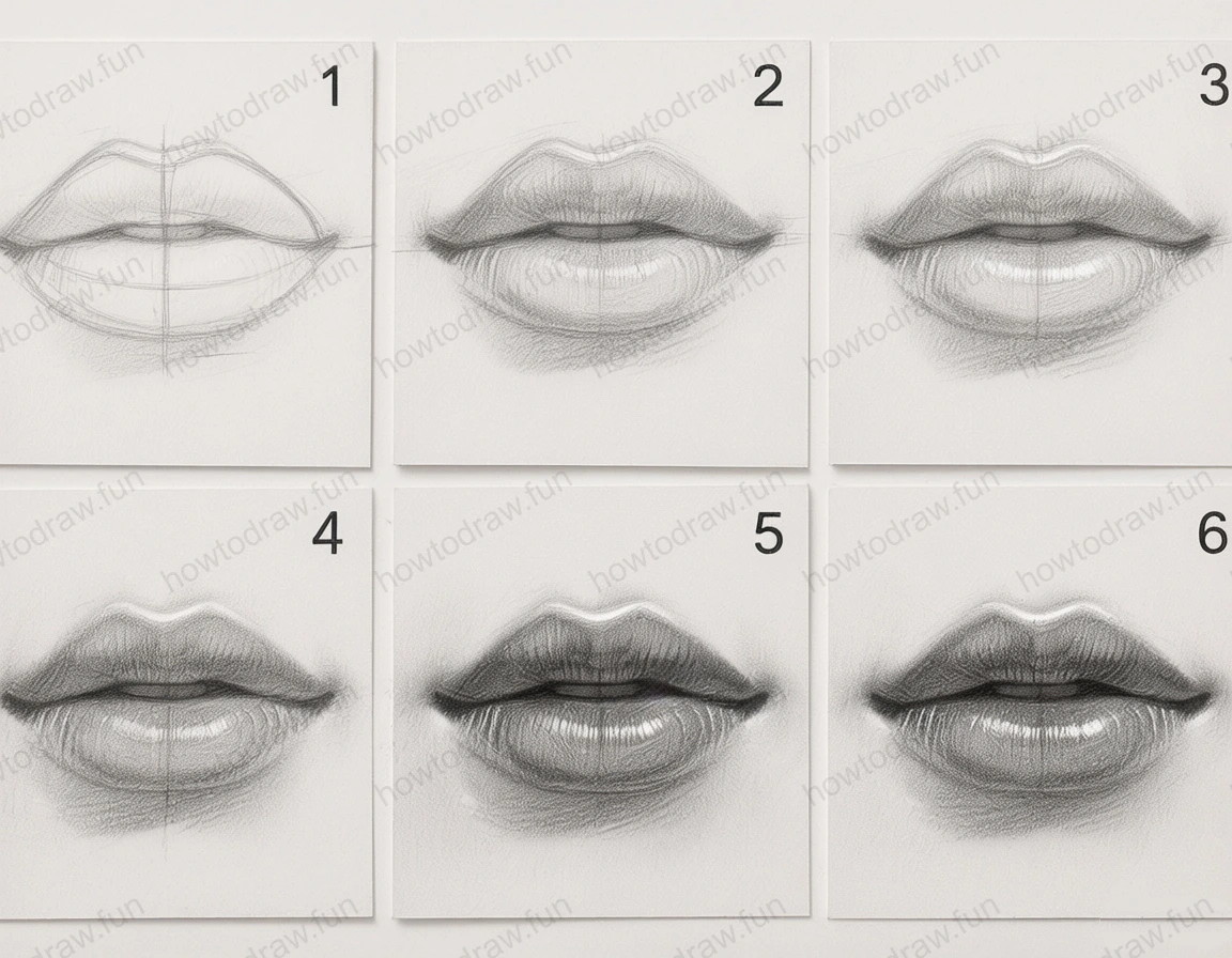 Final drawing of realistic lips showcasing detailed shading and highlights.