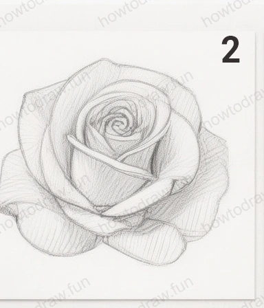 Adding outer petals around the rose's central bloom.