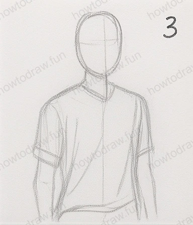 Step 3: Clothing details drawn including a V-shaped neckline.