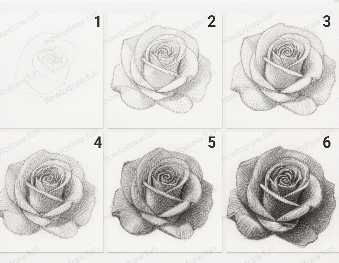 Completed realistic drawing of a rose with detailed shading.