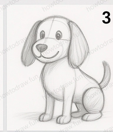 Step 3: Detailing the dog's eyes, nose, and mouth.