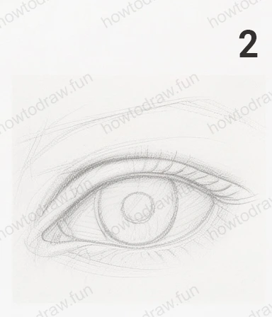 Step 2: Refine eyelid shape and add the iris for detail.