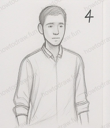 Step 4: Facial features sketched with guidelines for symmetry.