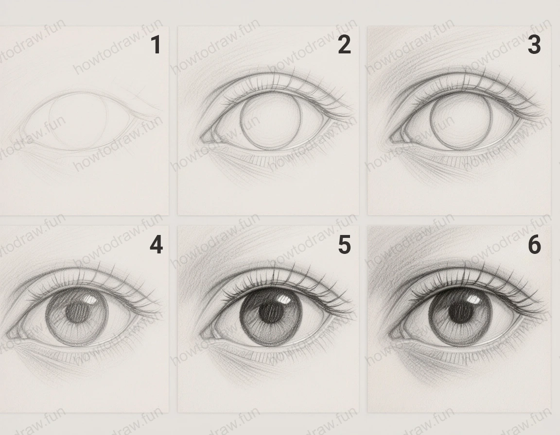 Completed drawing of a realistic eye showcasing details and shading.