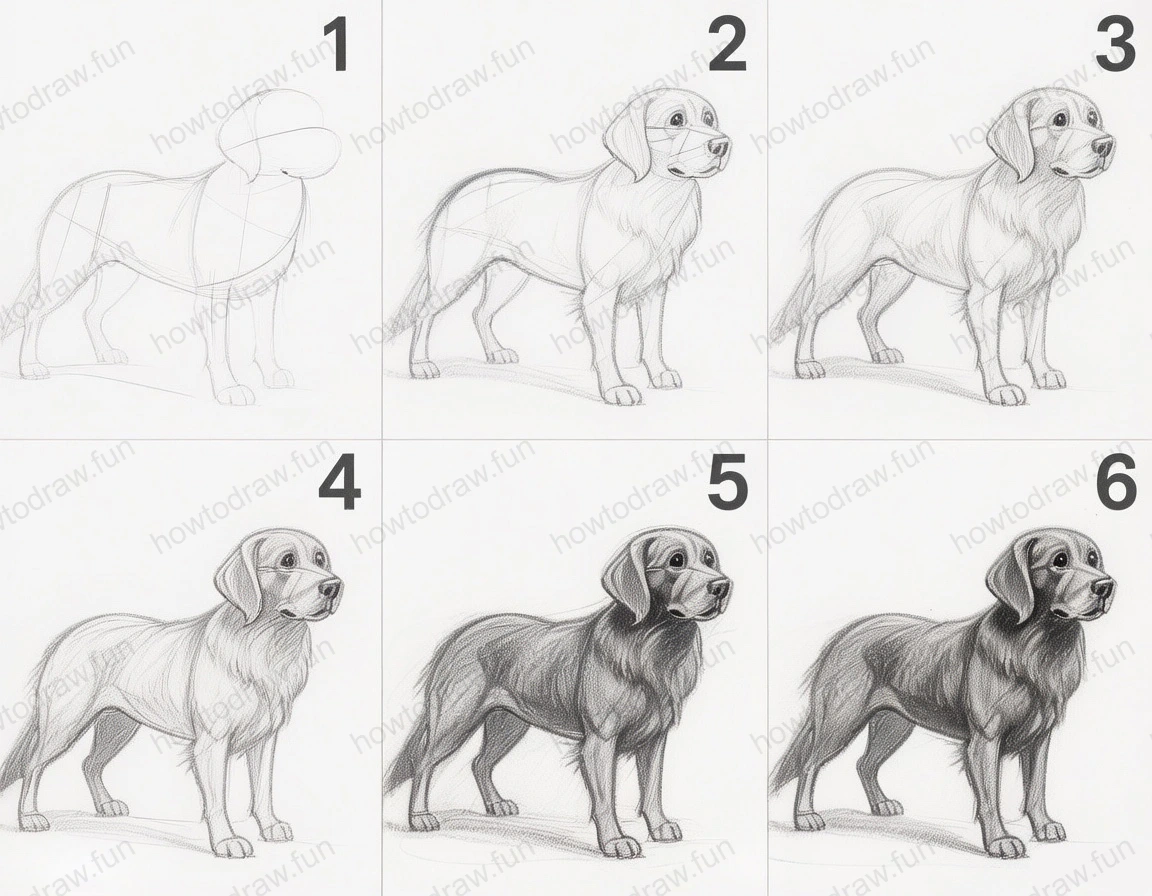 A realistic drawing of a dog showcasing detailed features and shading.