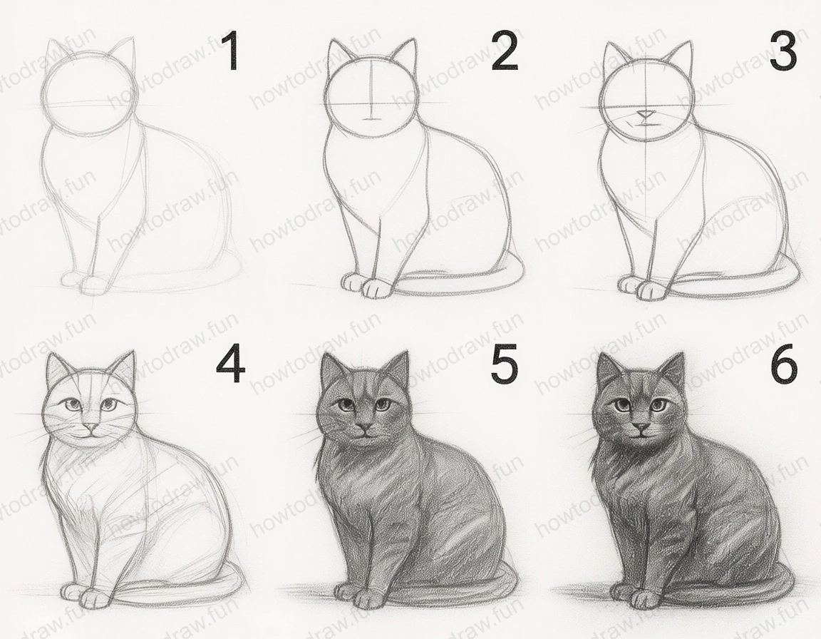 Completed drawing of a realistic cat with shading.