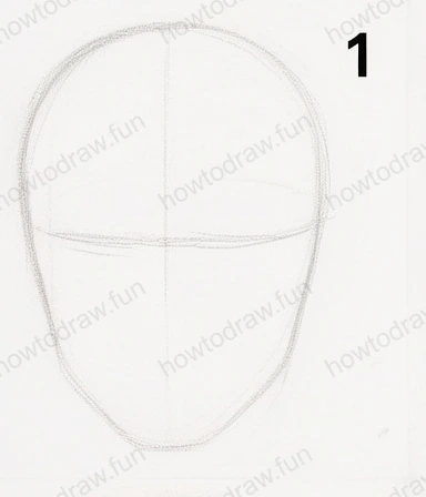 Initial head shape with guidelines for facial features.