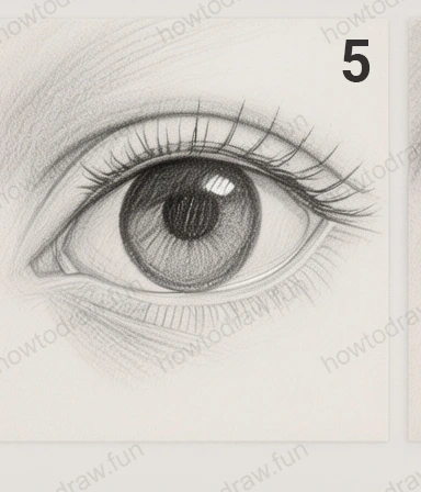 Step 5: Enhance eyelashes and add highlights to the eye.