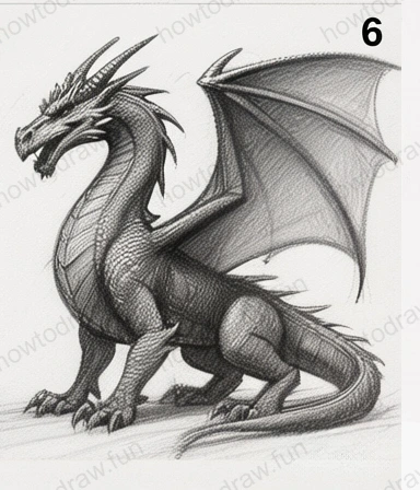 Finalized dragon with deep shadows and intricate details.