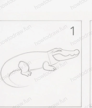 Step 1: Basic shapes for the crocodile's body and head.