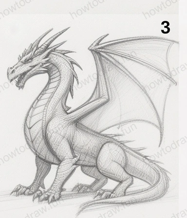 Detailed scales and facial features added to the dragon.